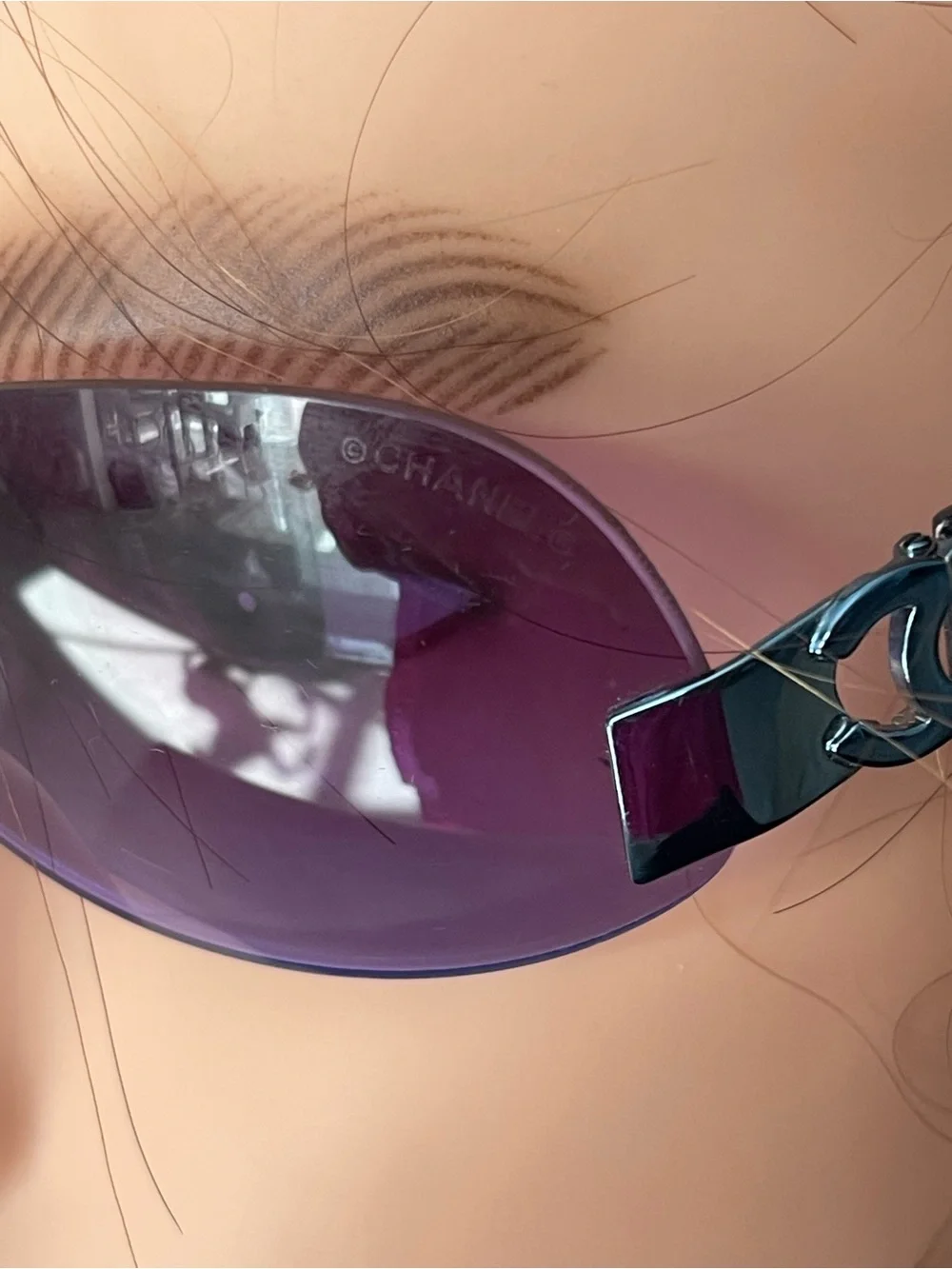 CHANEL Purple Rimless Sunglasses with Metal Bridge